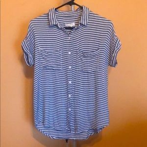 Relaxed Fit Button Up Striped Tee